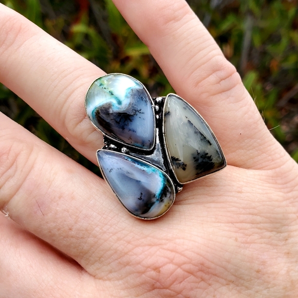 New Unique Multi Dendritic Opal 925 Silver Ring. - Picture 4 of 16